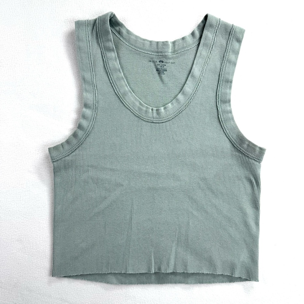 Brandy Melville Sage Green Ribbed Cotton Scoop Neck Cropped Tank Top One Size